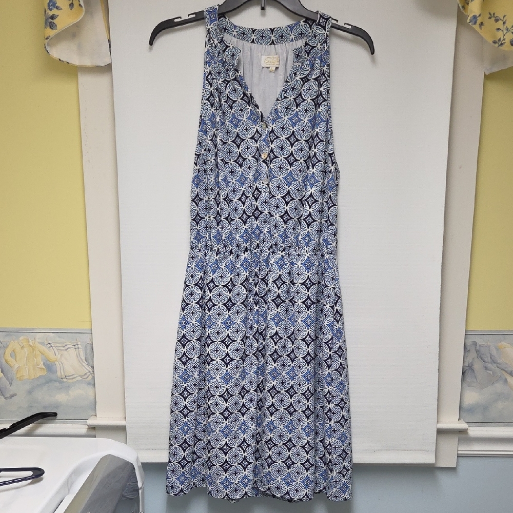 Mudpie Blue and White Geometric Midi Dress